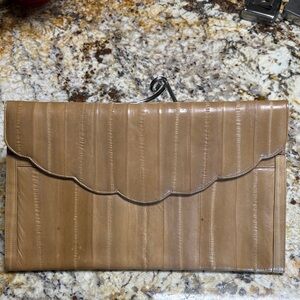 Tan Scalloped Clutch EEL SKIN